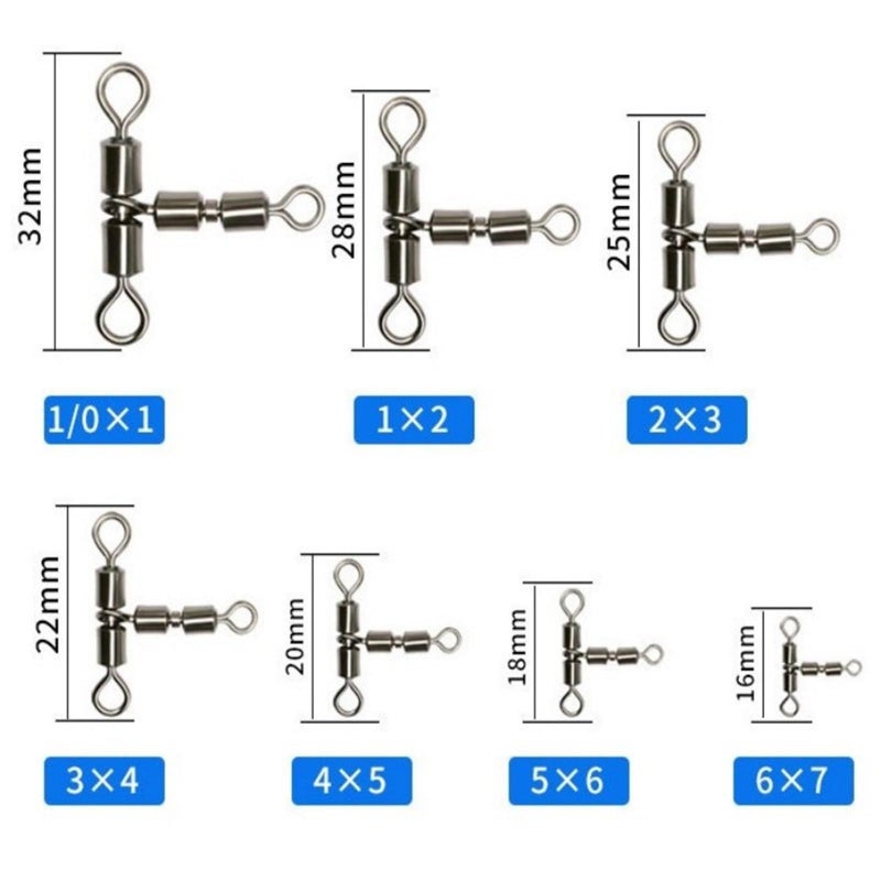LAMAY 50pcs Fishing Cross Line 3 Way Swivel, T-Shape Sleeve Swivels for Deep Drop Rigs Heavy Duty Crossline Crane Swivel Connecter Saltwater Fishing Tackle (Size : 1x2) - Image 2